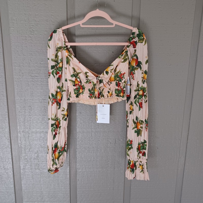 Significant Other Ada Crop Top Size 4 Women Cotton Long Sleeve Smocked Tie Front