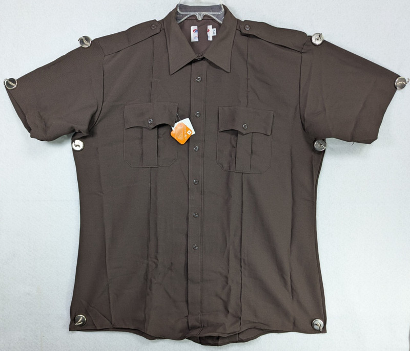Elbeco Tex-Trop Uniform Shirt Button Up Short Sleeve Workwear Brown Size 17.5