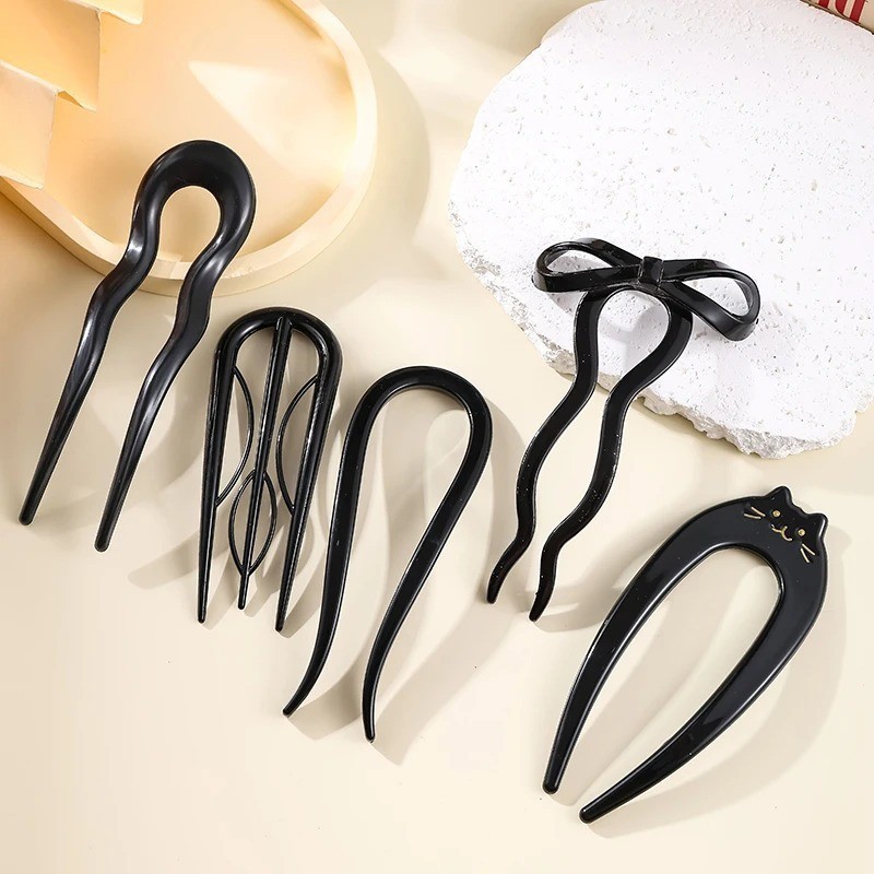 U-Shaped Hair Fork Tortoiseshell Acetate Acrylic Hairpin Fashion Hair Stick gallery
