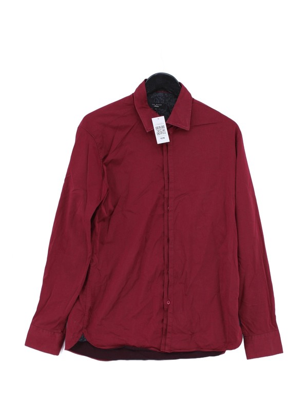 Ted Baker Men’s Shirt Collar: 16.5 in Red Cotton with Polyamide, Elastane Basic