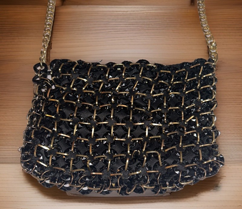 Free People Street Level Woven Gold & Black Beaded Gold Shoulder Bag Hobo Chic gallery