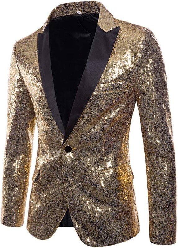 Mens One Button Sequin Blazer Party Festival Tuxedo Jacket Slim Fit Coat gallery