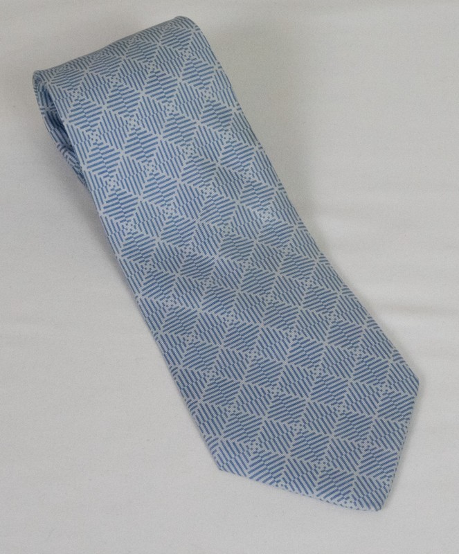 Hermes Blue Optical Illusion Basketweave Pattern 100% Silk Tie 3.5 x 59 5040 PA