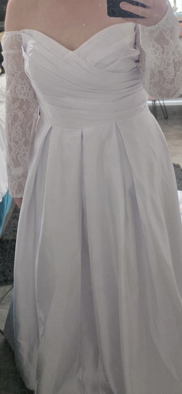 White Satin Lace Sweetheart Long Sleeve A-Line Wedding Dress Button Back