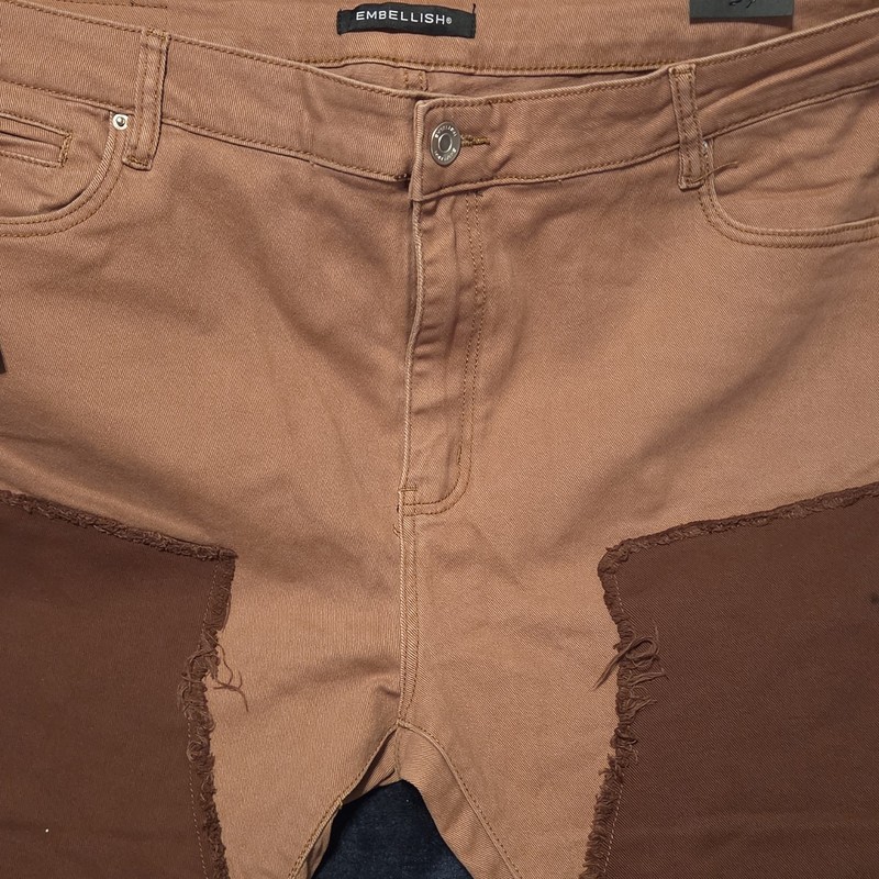 Embellish Men’s Brown Medium Wash Slim Denim Jeans 5-Pocket Paint Splatter 44