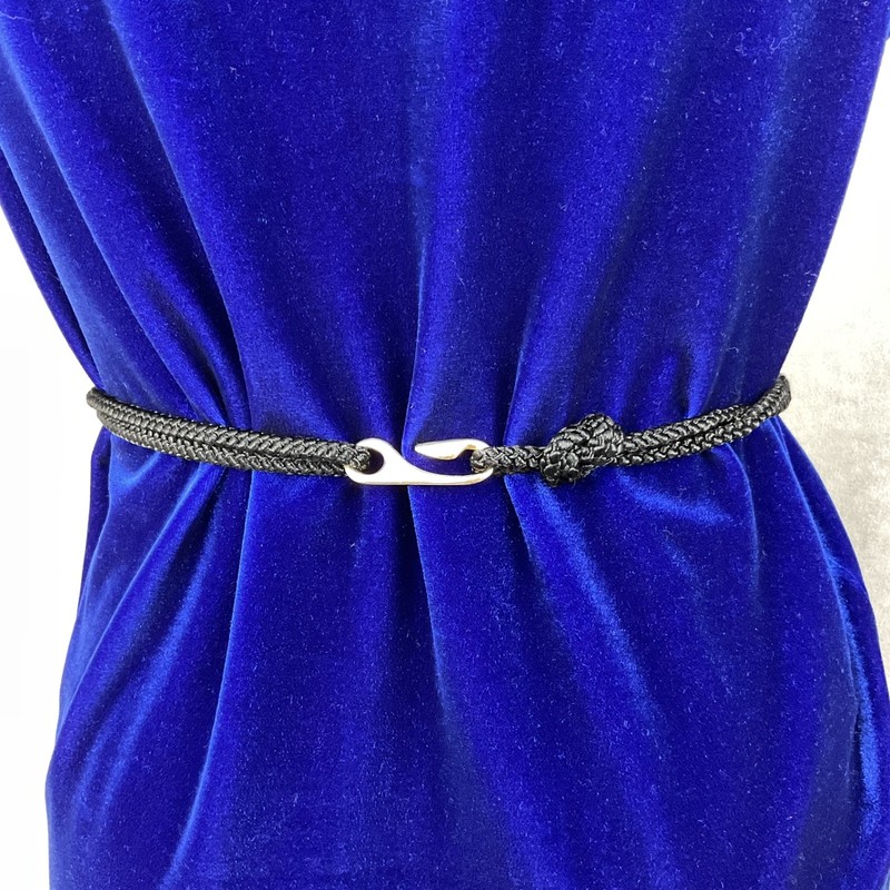 Vintage Woven Rope Belt M/L Gold Tone Ornate Buckle Black Pink Purple Taiwan gallery