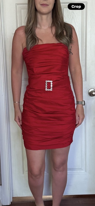 Jessica McClintock for Gunne Sax Red Strapless Ruched Mini Dress Rhinestone 9
