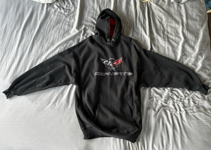 Vintage Corvette Hoodie Men’s XL Black Steve & Barry’s Chevy Pullover Sweatshirt
