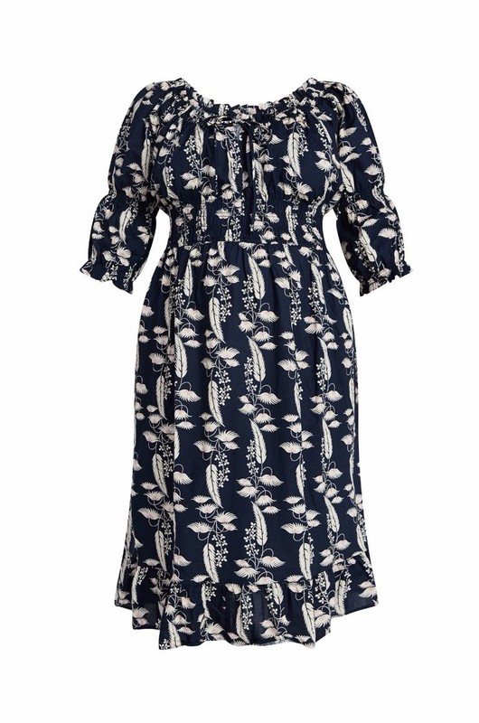Terra & Sky Women’s Plus Size 2X Blue/White Floral Midi Dress 3/4 Sleeve Pockets