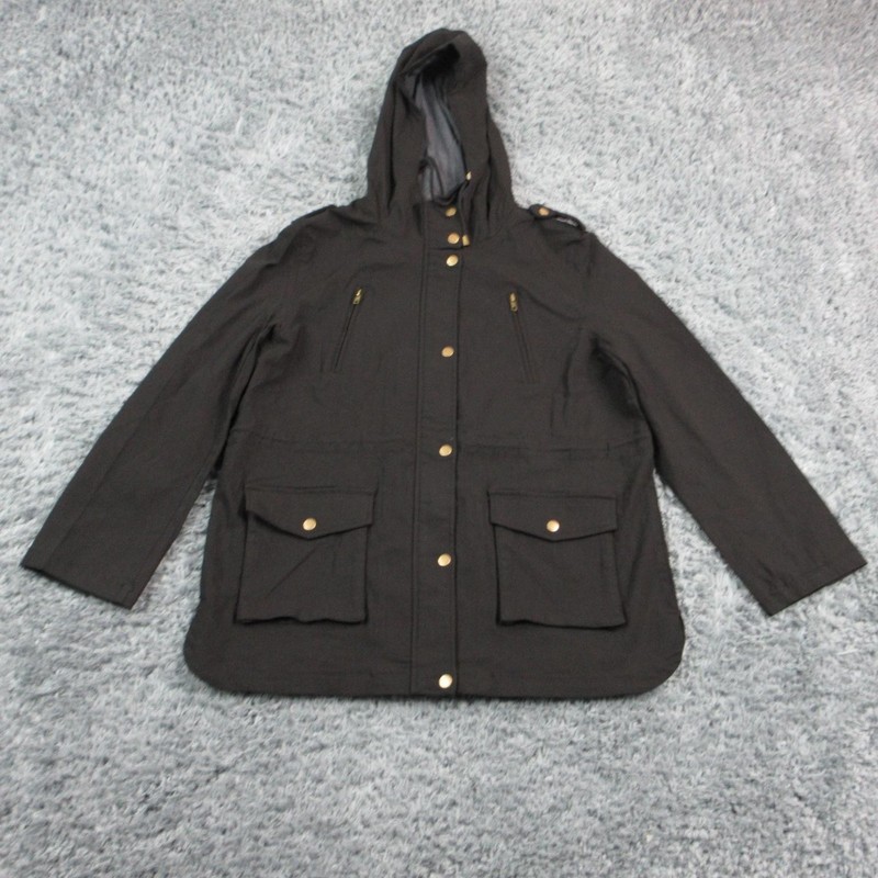 Eden Society Jacket Womens 1X Black Parka Hooded Lined Pockets Full Zip NWT