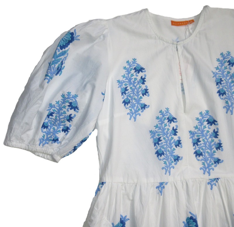 NWT Oliphant Puff Sleeve Maxi in Laguna Blue Floral Cotton Dress L $328 gallery