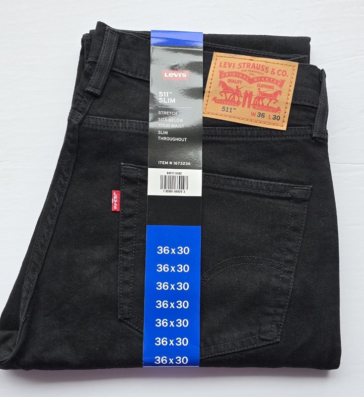 Levi’s Men’s 511 Slim Jeans Stretch Black Denim NEW 36×30