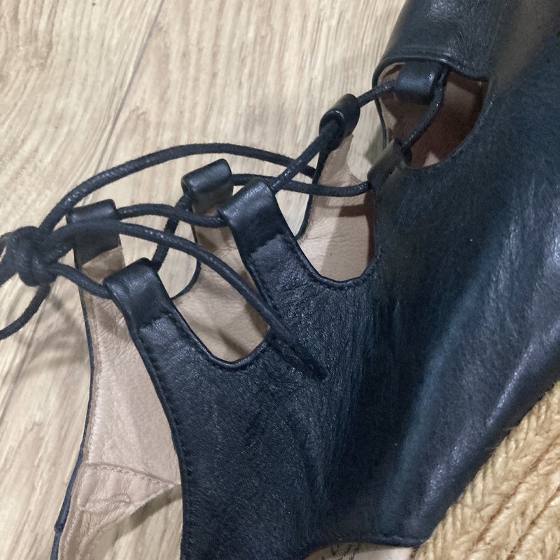 Eric Michael Handmade On Spain Leather Upper and Lining Black Wedge Sandals 8.5 gallery