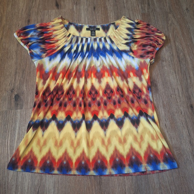 Womens Pleated Pop Over Top Size M Artsy Boho Festival Hippie Fairy Rainbow gallery