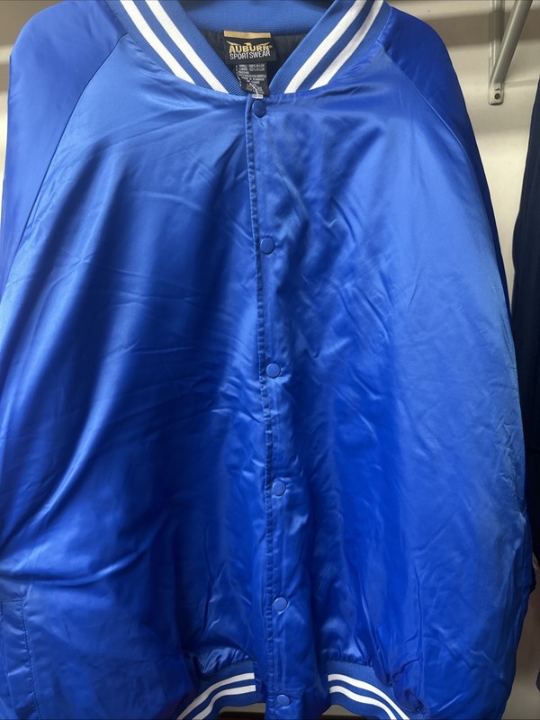 NEW Auburn Sport-wear 6XL Blue Satin Variety Bomber Jacket-Big &Tall Snap Front