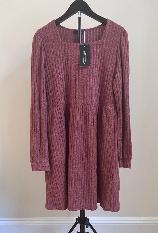 NWT Offefen Red Brick Rust Flare Knee Length Skirt Dress Soft Velour Size Large