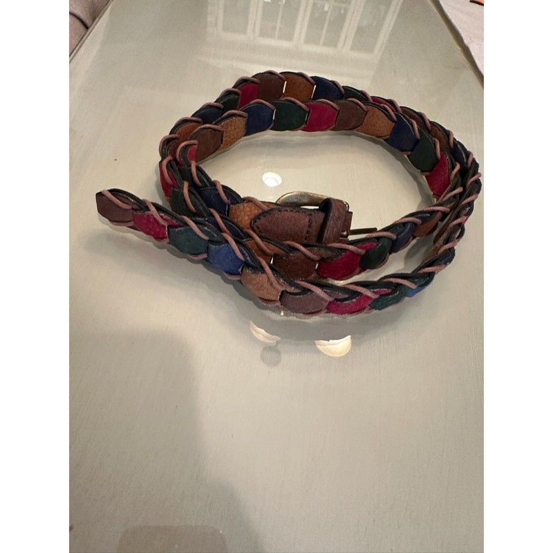 Suede Leather Split Chain Belt Colorful Red Blue Green Yellow Tan Buckle 51”