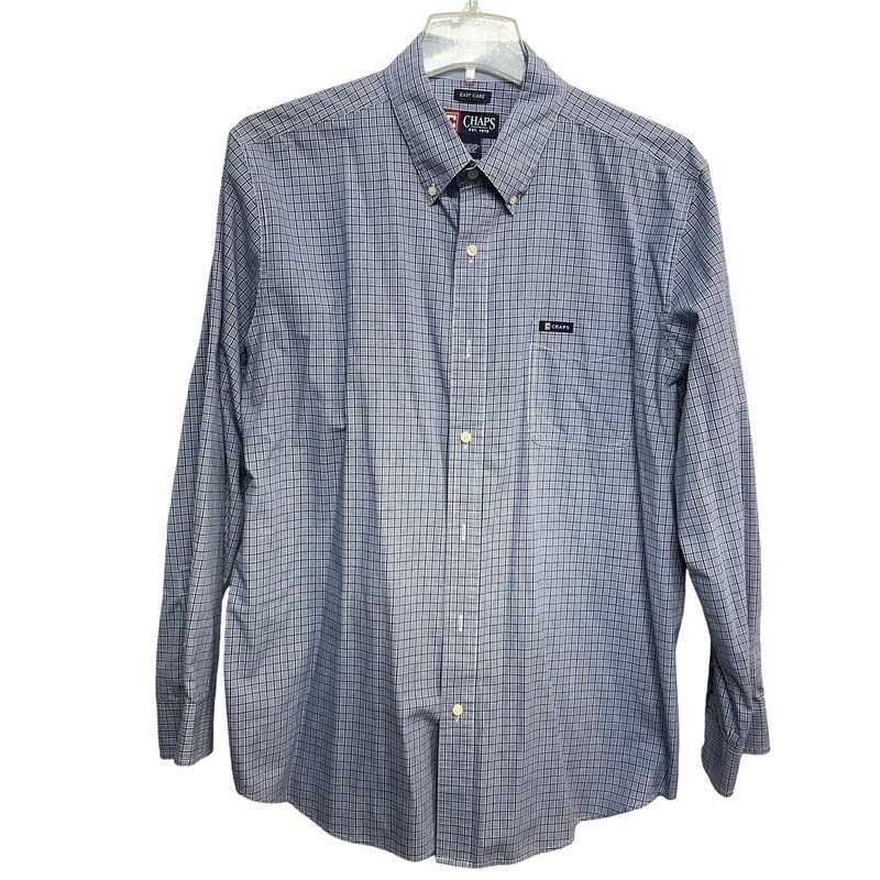 Chaps Shirt Mens Extra Large Blue Plaid Button Down Easy Care Pocket Classic