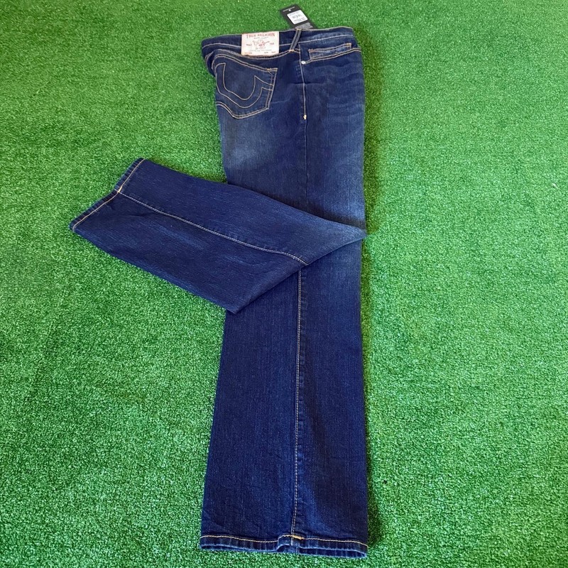 True Religion RICKY Relaxed Straight Dark Wood Wash Jeans Pants Size 36x34 NWT