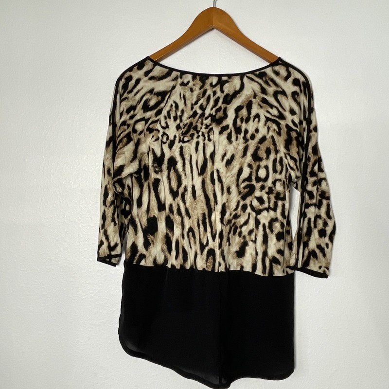 Chico's Women's Tunic Top Sz 1 Medium US 8 Animal Print 3/4 Sleeve Beige Black gallery