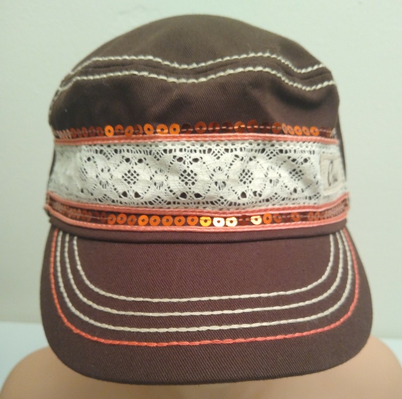 CRUEL Logo Women’s Adjustable Army Cadet Newsboy Hat Cap Brown Bling