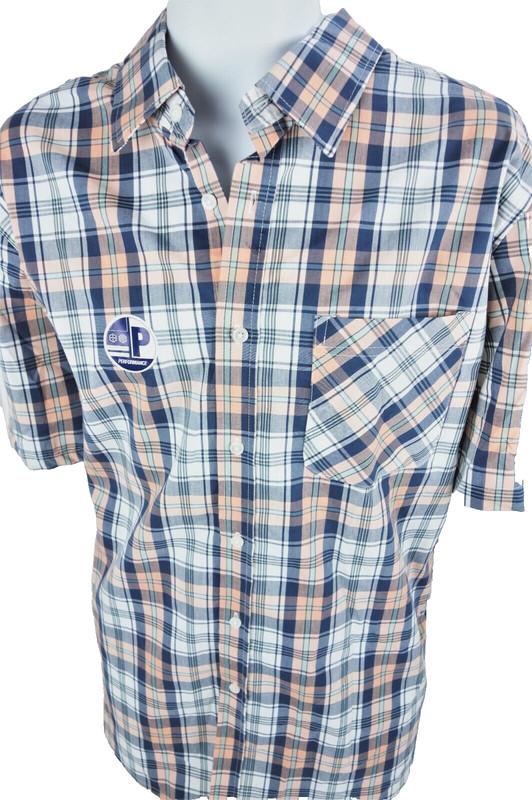 Large SunRiver Comfort Stretch Performance Easy Care Shirt Blue Salmon Plaid
