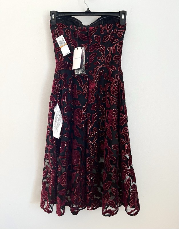 $328 Dress the Population Sadie Strapless Sequinned Dress Size Small Burgundy gallery