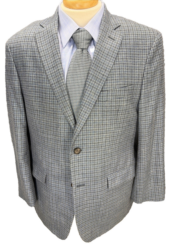 Lauren Ralph Lauren Mens 43R Blazer Blue Sport Coat Wool Silk Linen Houndstooth
