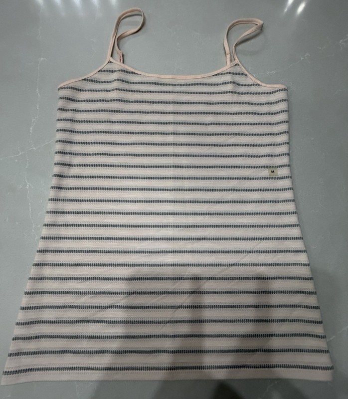 LOFT Peach Gray White Striped Camisole Adjustable Strap 78% Polyester, Medium