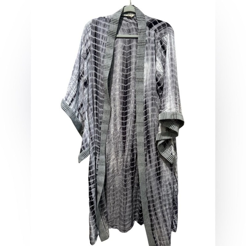 POL Maxi KimonoGipsy Boho Oversized size S Gray and White gallery