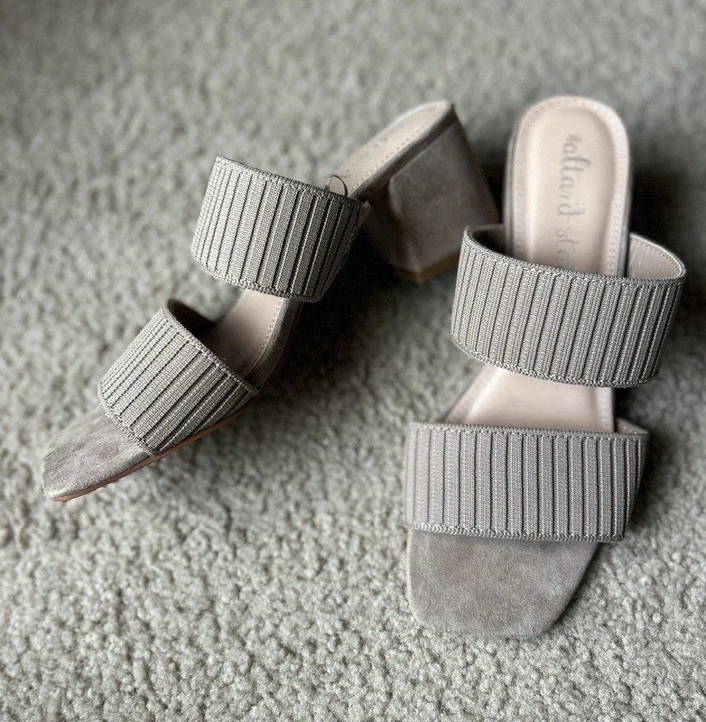 Altar’d State Taupe Beige Ribbed Block Heel Sandals Slide Mules Size 7