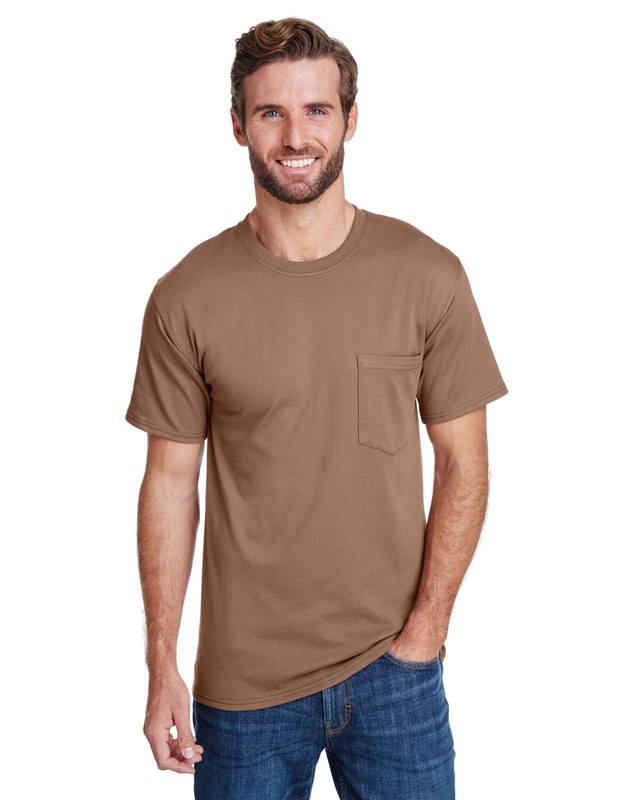 Hanes Adult Polyester Cotton Blend Tag Free Workwear Pocket T-Shirt W110 S-4XL