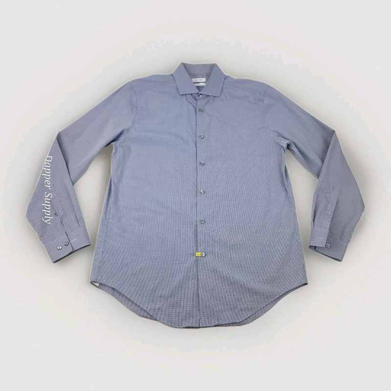 Calvin Klein Slim Fit 16.5 Performace Non-Iron Long Sleeve Button-Up Shirt Blue