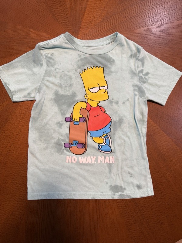 The Simpsons Unisex Kids M (8) Light Blue/Gray Bart Graphic Short Sleeve Tee