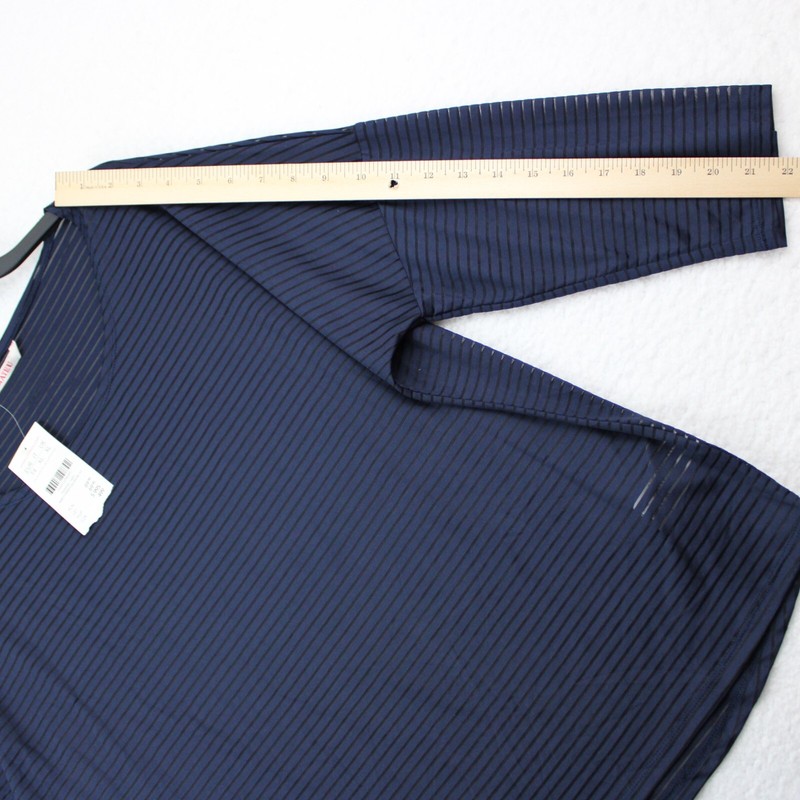 NEW Camaieu France Semi-Sheer Top Women's Size 10 Striped Navy Blue & Black gallery