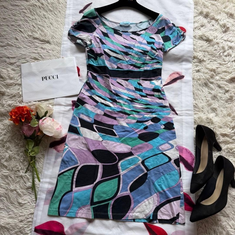Emilio Pucci Signature Print Dress Cotton Stretch Short Length Women’s Size IT38