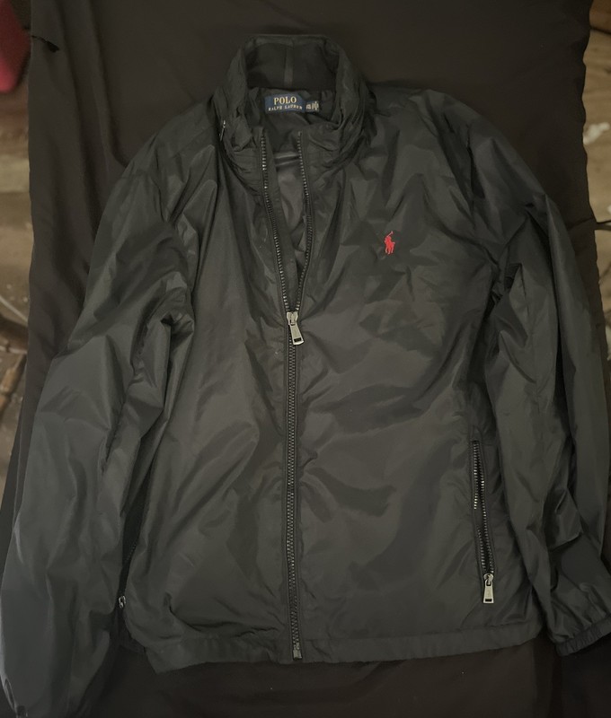 Polo Ralph Lauren Mens XL Black Hooded Windbreaker Jacket Red Pony