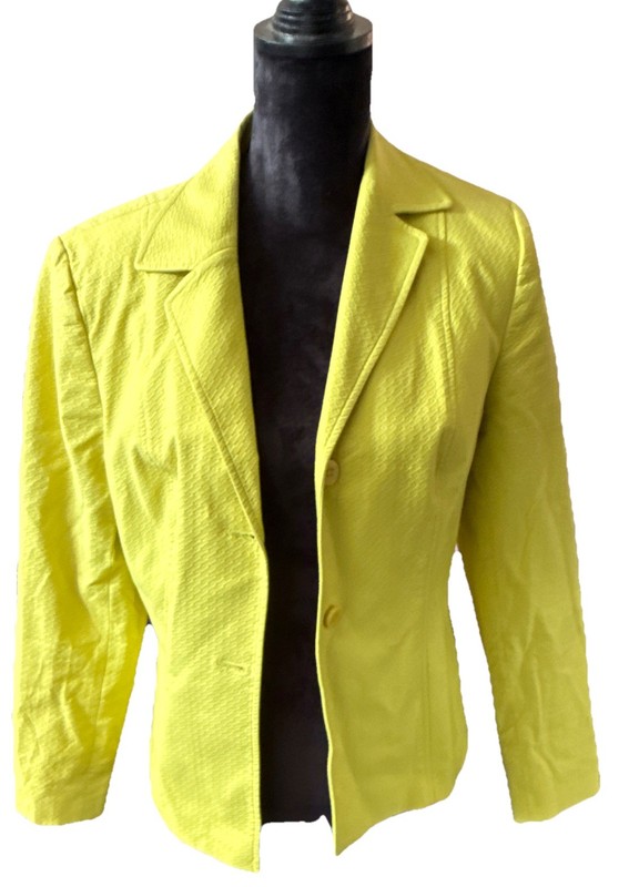 G Essentials Lime green Lined Button Blazer Jacket Long Sleeve Womens Size 12