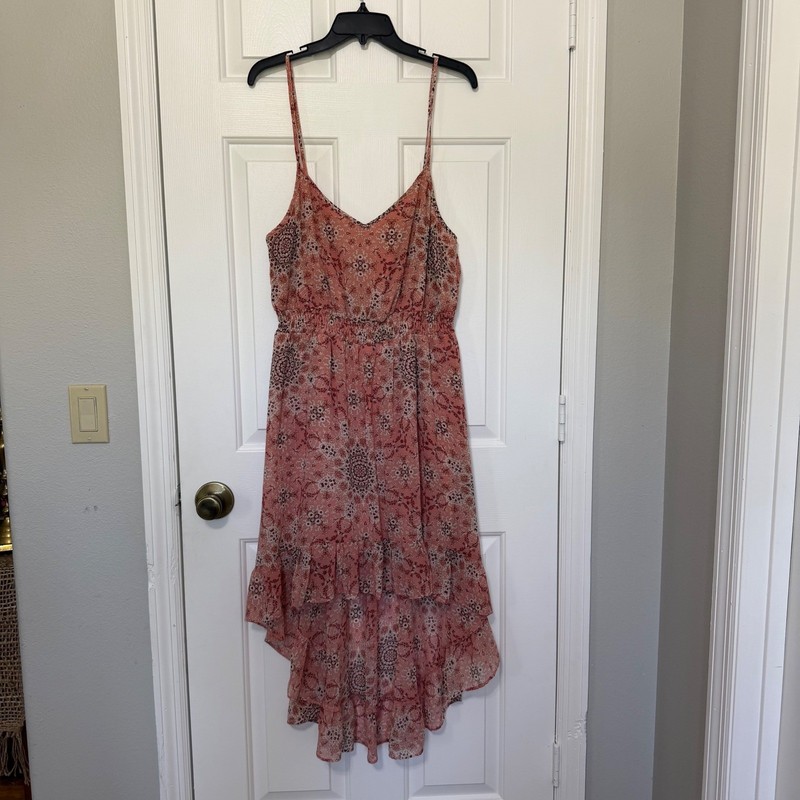 A.U.W Women XL Pink Paisley High Low Chiffon Ruffle Dress Cottagecore Fairy Boho