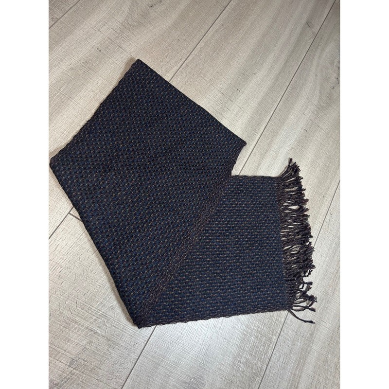 Peruvian Connection 100% Alpaca Scarf Navy Green Brown Basketweave Knit Fringe gallery