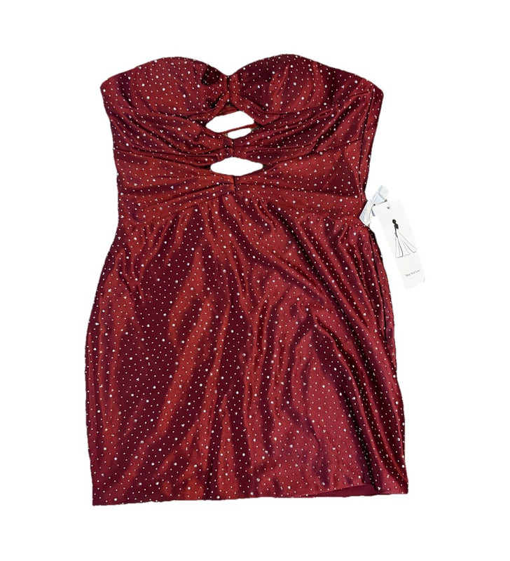 Wear Your Love Red Rhinestone Lace-Up Corset Sweetheart Strapless Mini Dress S