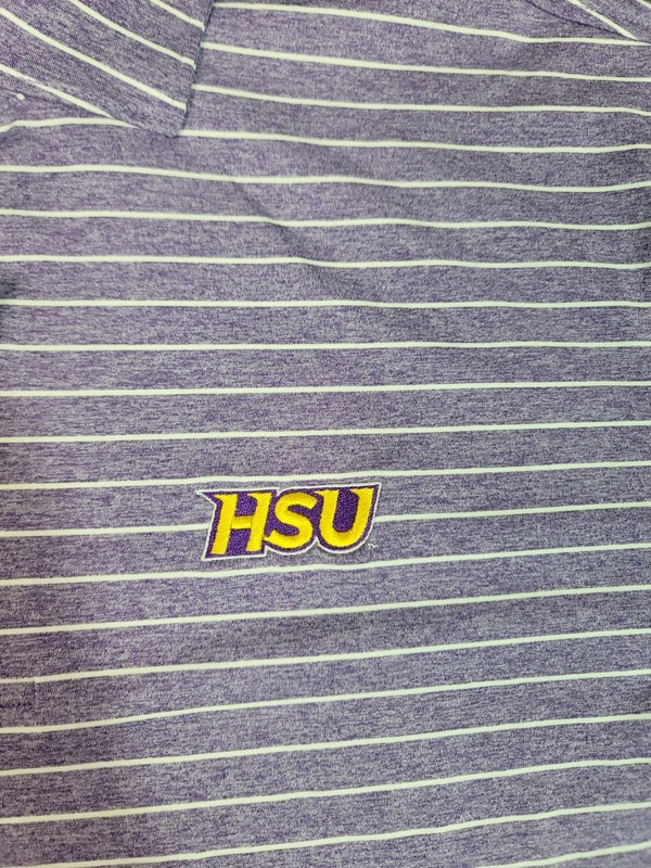 Johnnie-O Newton Mens Golf Polo Shirt Size L Purple Striped JMPO4190 HSU Logo gallery