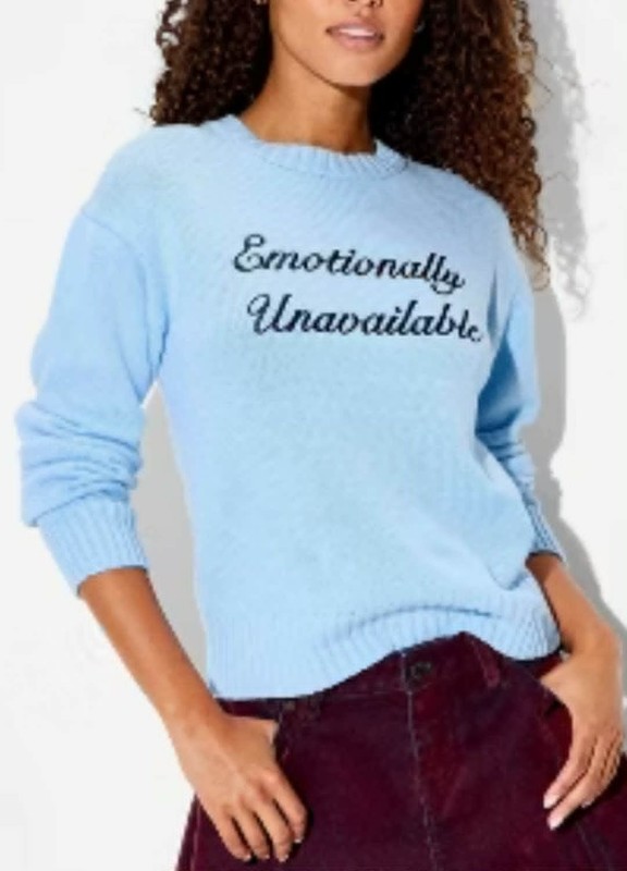Womens «Emotionally Unavailable» Crewneck Pullover Sweater Wild Fable Blue Small