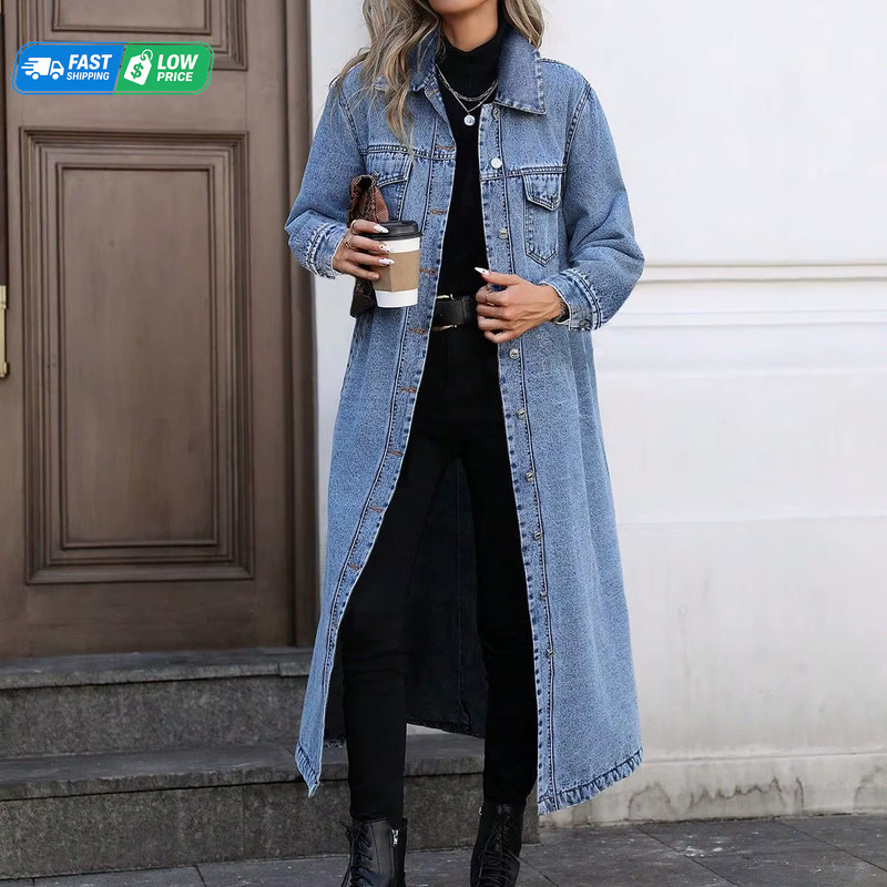 Y2K Women’s Denim Moto Biker Jacket – Stylish Casual Long Sleeve Coat 2025