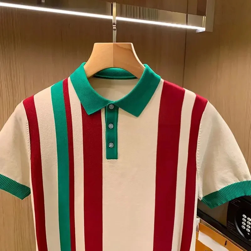 British Luxury Men's Fashion Slim Fit Knit Polo Shirt Casual Style Vertica gallery