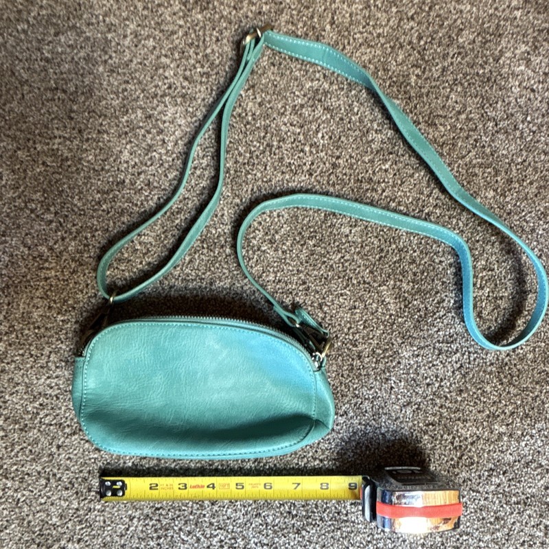 Women’s Green Small Crossbody Bag, Zip Closure, Adjustable Strap, Striped Lining