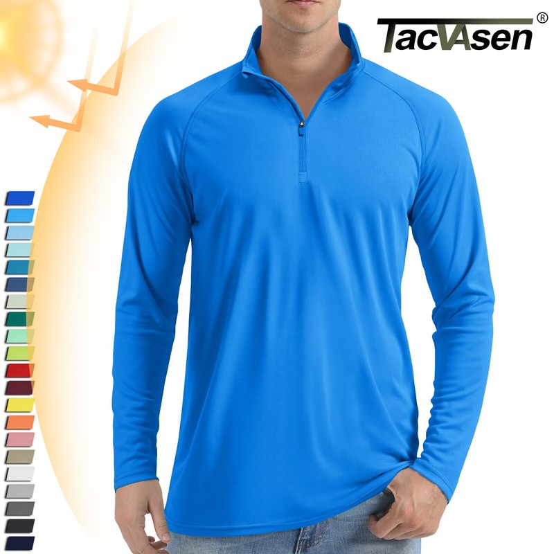 UPF50+ Men’s Sun Protection UV Shirts 1/4 Zip Long Sleeve Performance Golf Tops