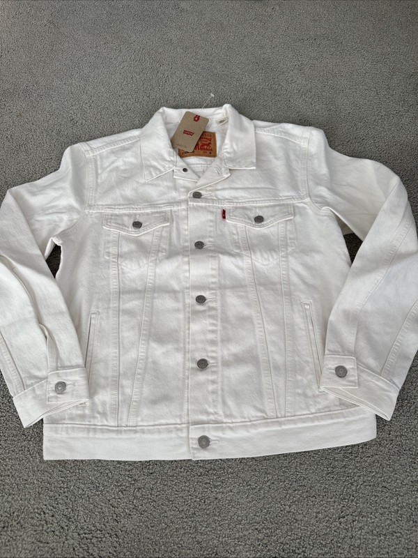 LEVI’S Men’s Small Ivory White Denim Trucker Jacket Inner Pockets