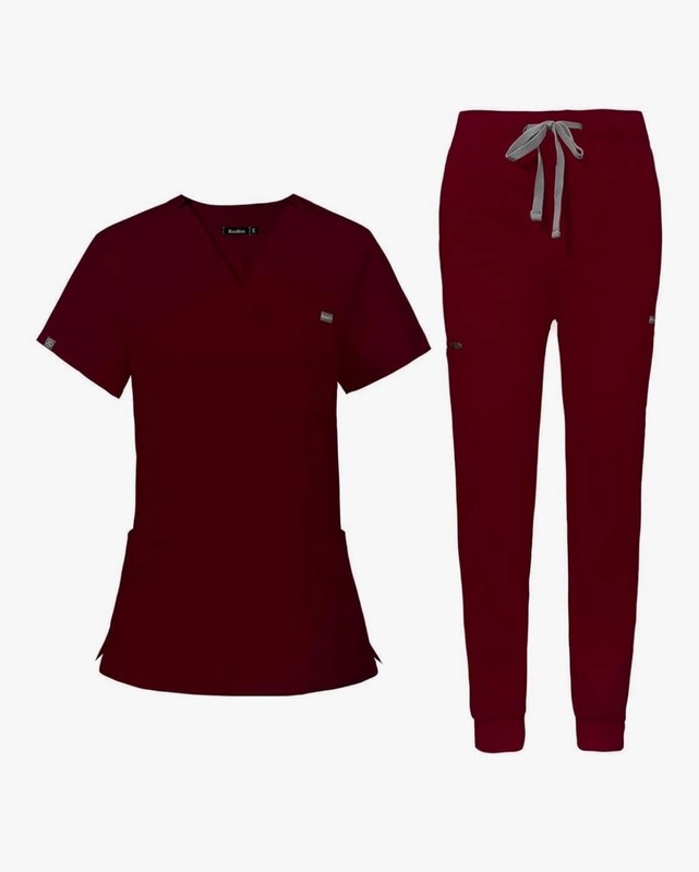 NiaaHinn Womens Scrub Set Lot of 2 Medium Burgundy Jogger NWOT