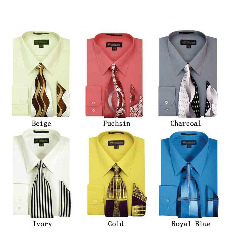 Men's Dress Shirt + Matching Tie + Handkerchief Set Unique Colors Size 15~20 S21 gallery